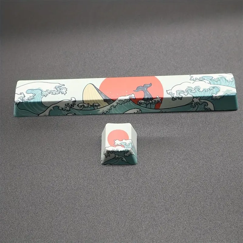 Coral Sea Pattern ESC & Spacebar Key Cap, 2 Counts Cartoon Pattern Keyboard Key Cap, Durable Keycap for DIY Mechanical Keyboard, Gaming Keyboard Accessories