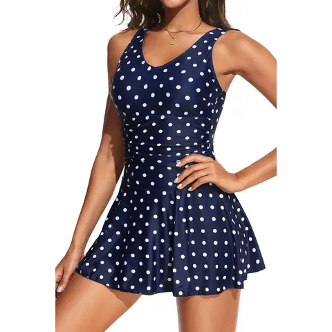 Yonique One Piece Swimsuits for Women Modest Tummy Control Swimdress Vintage Bathing Suits Skirt Swimwear
