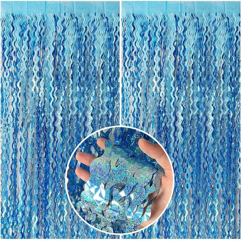 Metallic Foil Fringe Curtain - Lightweight Hanging Wavy Fringe Backdrop, Party Photo Booth Prop, Birthday Wedding Graduation Event Wall Decor