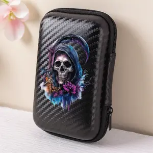A beautiful and cool Gothic style Death God skeleton and sickle pattern storage box, essential for office travel! EVA material earphone/data cable/charger storage box, compact design with mesh pockets, easy to organize charging cables