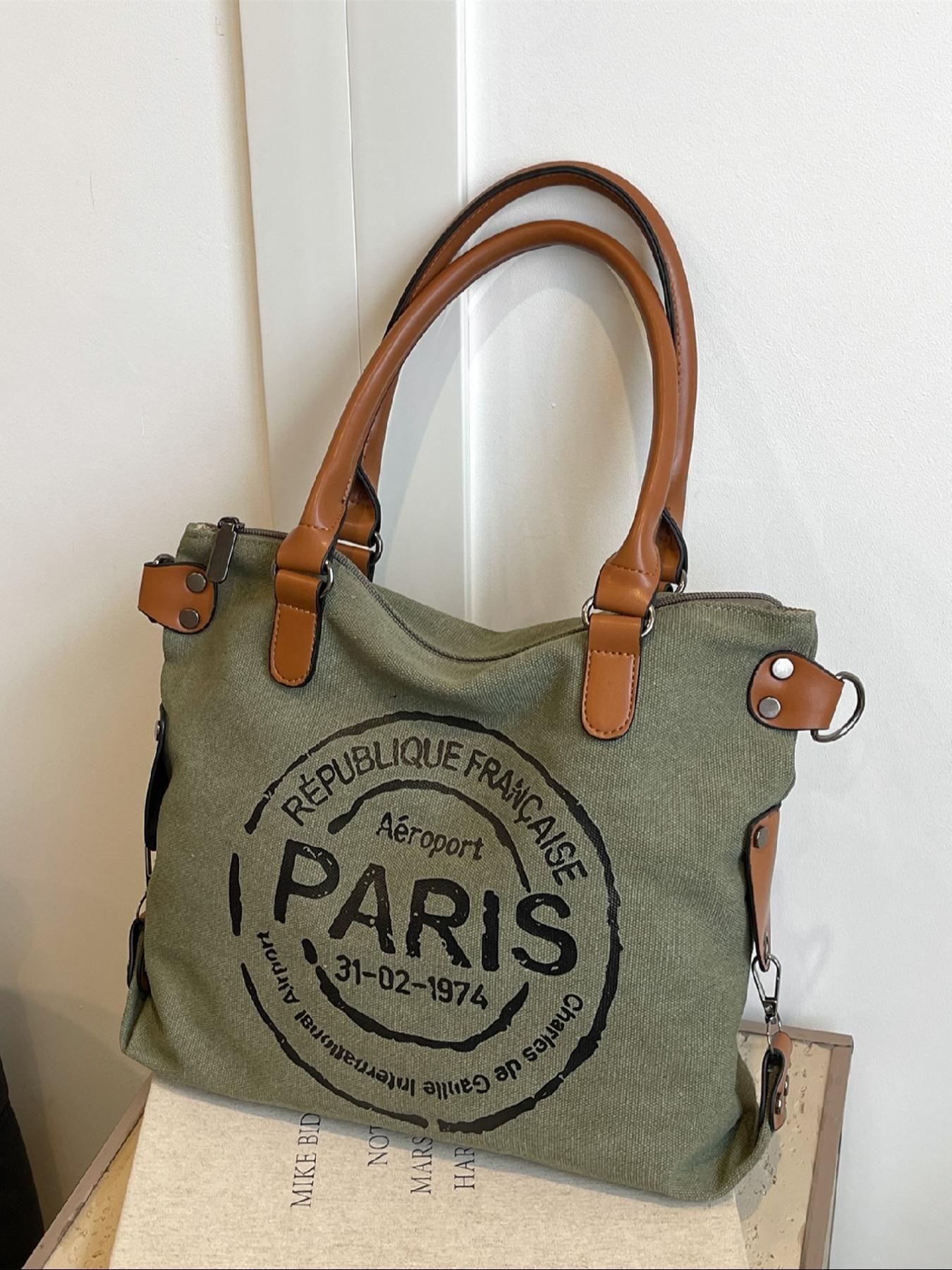 Fashionable Letter Print Handbag, Casual Pu Leather Zipper Shoulder Bag for Women, Casual Trendy Versatile High-quality Daily Commuting Bag, Girl Fashionable Shopping Bag, Fashionable Patterned Bag