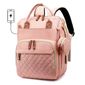 Large-capacity diaper bag backpack for moms, wide-open baby travel bag with insulated bottle pockets and multiple storage compartments
