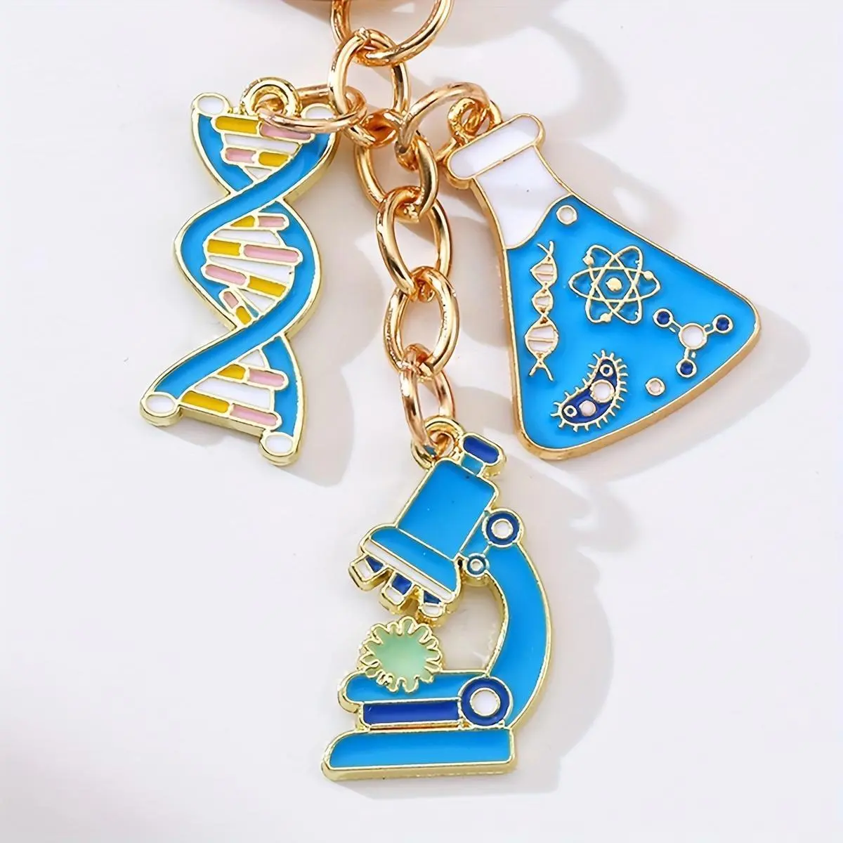 Women's 1pc Lab-Themed Charm Keychain, Casual Fashion Costume Jewelry with DNA, Microscope, Beaker Pendants & Blue Tassel, Chain-Attached Collectible Accessory, Chain-Attached Keychains, Lab Theme, Collectibles, Edc Keychains