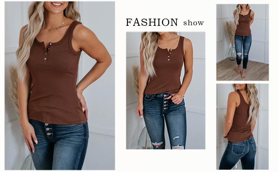 Imily Bela Women Henley Tank Tops Scoop Neck Ribbed Tops Summer Sleeveless Shirts Slim Fit Cami Knit Tees Imily Bela Women Henley Tank Tops Scoop Neck Ribbed Tops Summer Sleeveless Shirts Slim Fit Cami Knit Tees