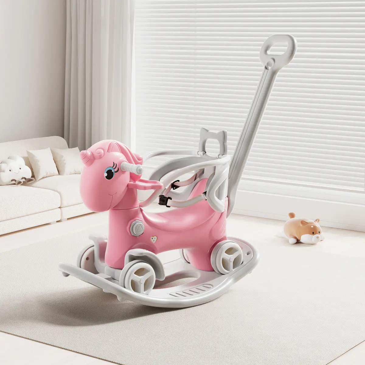 Pink Unicorn Rocking Horse for 0-3 Years Toddlers, Push Handle Balance Bike Ride-On Toy with Backrest & Balance Board, Ideal for Birthday, Christmas, Easter, Children's Day (Old SKU: W509125829)