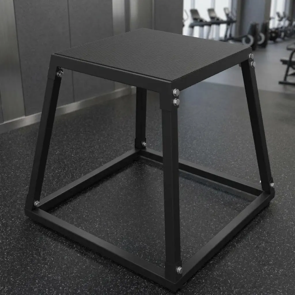 Black Unisex Steel Plyometric Step-Up Box - 12/18 in Sizes, Anti-Slip Surface, Durable Metal Frame Exercise Equipment for Home Gym Training