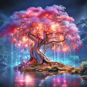 5D DIY Full Drill Round Diamond Painting - Diamond Art Kit Dream Tree Mosaic, Canvas - DIY Wall Decor, Home Wall Decoration, Suitable for Halloween and Christmas, Birthday and Anniversary Gifts