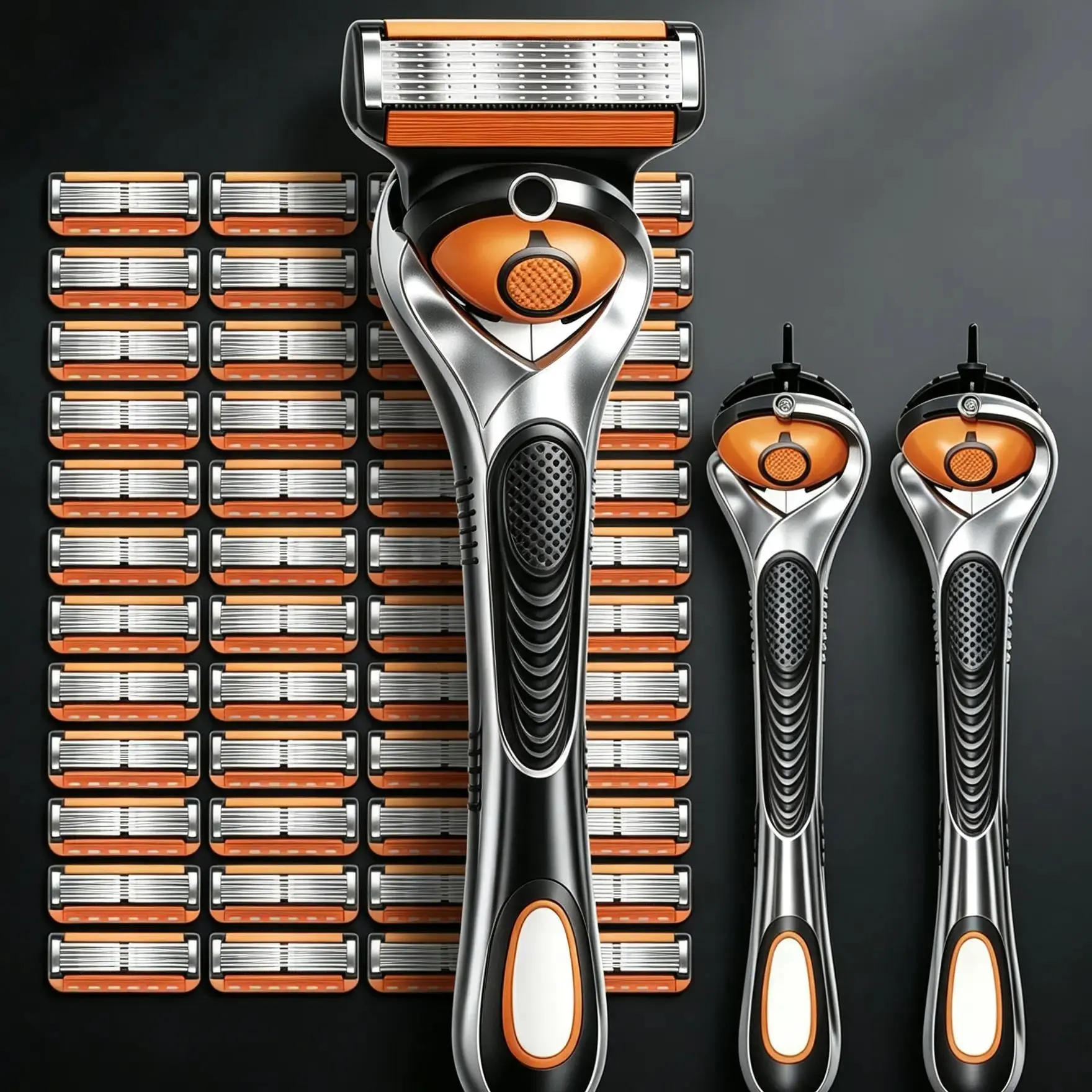 Stainless Steel Sharp Shaving Cutters with Compatible Hand Grip, Replaceable Blade Refills for Male Daily Grooming, Multi-Use Hair Removal Inserts for Face and Scalp Shaving