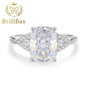 BrillBas Super Shine 8*10mm Ice Flower White High Carbon Diamond Ring for Women, S925 Silver Triangular Pronged Diamond Ring, Elegant Silver Jewelry Ring, Perfect Gift for Girlfriend or Friend, Comes with Beautiful Gift Box.