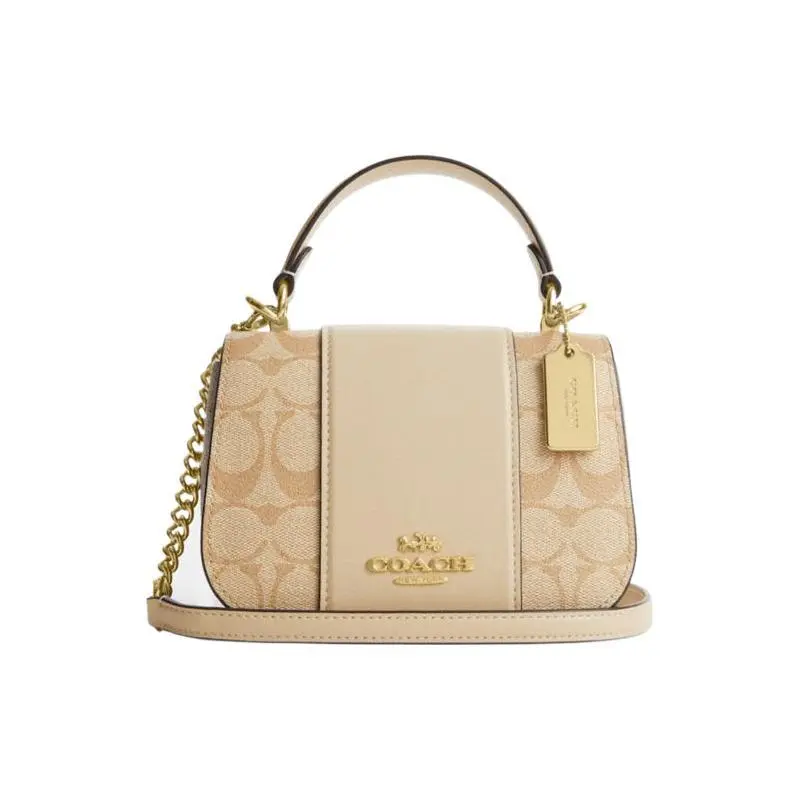 COACH Classic Two-Tone Saddle Bag for Women – Khaki and White Leather with Detachable Strap