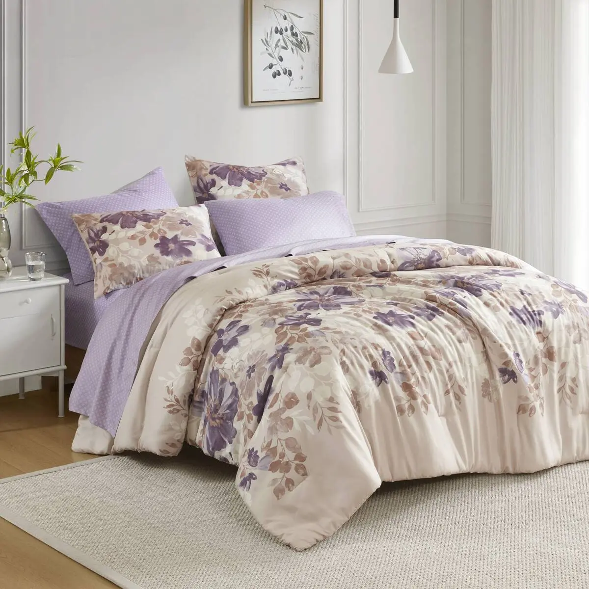 ARCH Floral Comforter Set with Bed Sheets Taupe Twin Size Bedding Set for Girls Women Teens, Soft All-Season Lightweight Quilted Bedspread Coverlet with Pillowcase, Cozy Decorative Bedroom Dorm Room Decor, 3 Piece Bed in a Bag, Home Furniture and