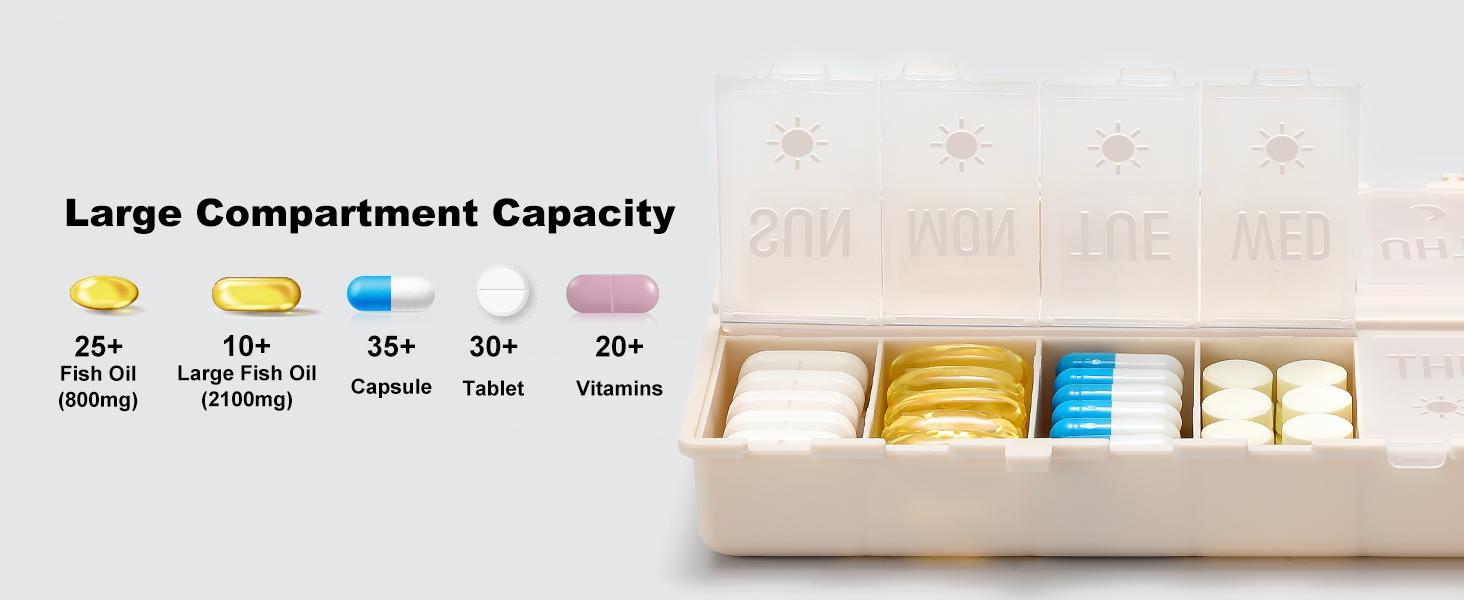 [Foldable & Dual Protection] Weekly Pill Organizer 2 Times A Day with Etched Labels, AM PM 7 Day Medicine Container Box, Large Portable Week Travel Pill Case for Daily Medication, Vitamin - Pink