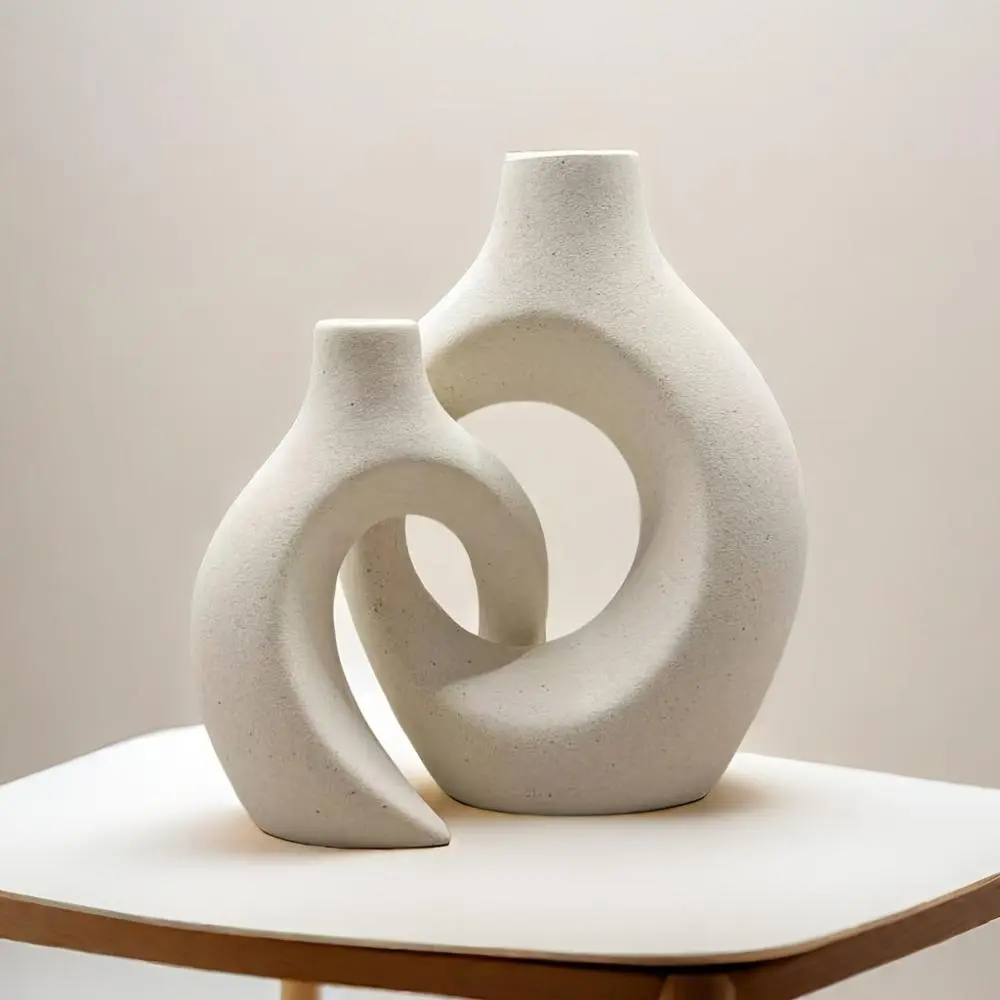 Rustic Ceramic Decorative Vase with Abstract Design - Durable, Hand-Wash Only, Perfect for Home Decor & Tabletop Display, Ideal Gift for Holidays & Special Occasions, White Oval Shape, Elegant Floral Theme, PVC-Free, Vases Home Decor
