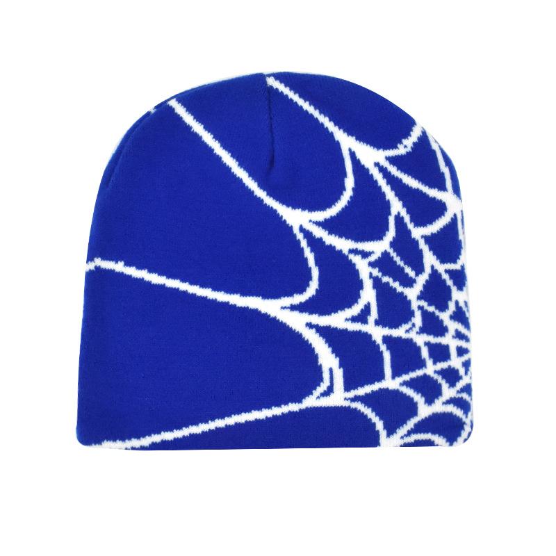 Dark Punk Streetwear Knit Beanie for Men Women, Spider Web Jacquard Design, Y2K Unisex Fall Winter Outdoor Cycling Hat, Warm Thermal Skull Cap for Urban Hip Hop Style