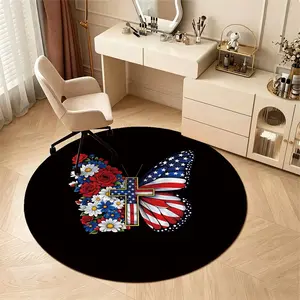 Patriotic Red White Blue Butterfly Area Rug for Desk & Chair Mat, 3.3ft Washable Bedroom Entrance Mat, Soft Living Room Rug, Non-Slip Hallway Pad, Kitchen Office Dorm Restaurant