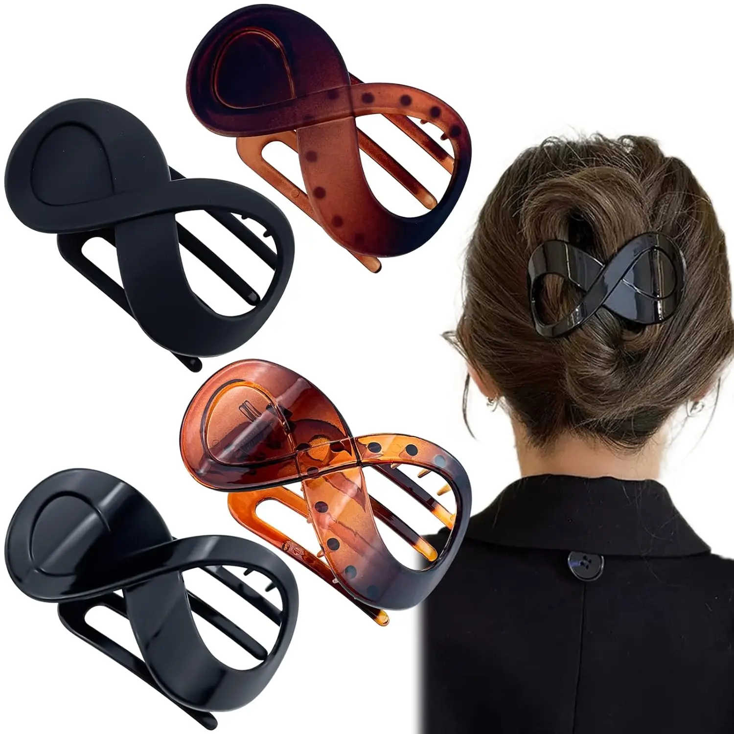 4 count  Concord Flat Hair Clips, 3.35 Inch Curved Hair Claw  Hair Clips Volume  Hold Banana Barrettes Hair Clamps Jaw Clips for Women