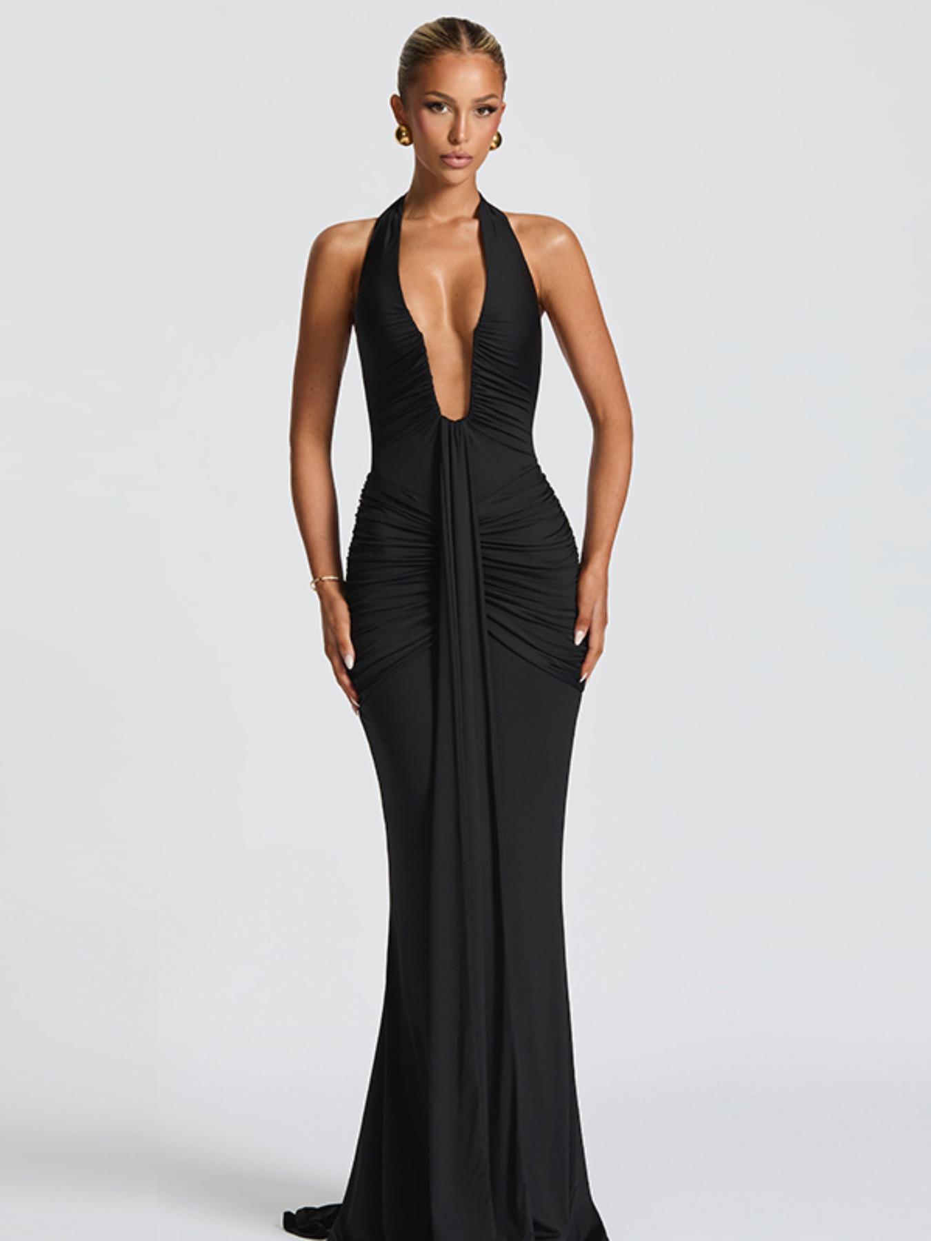 Women's Backless Bodycon Dress, Elegant Solid Color Sleeveless Dress, Ladies Summer Clothes, Elegant Evening Gown