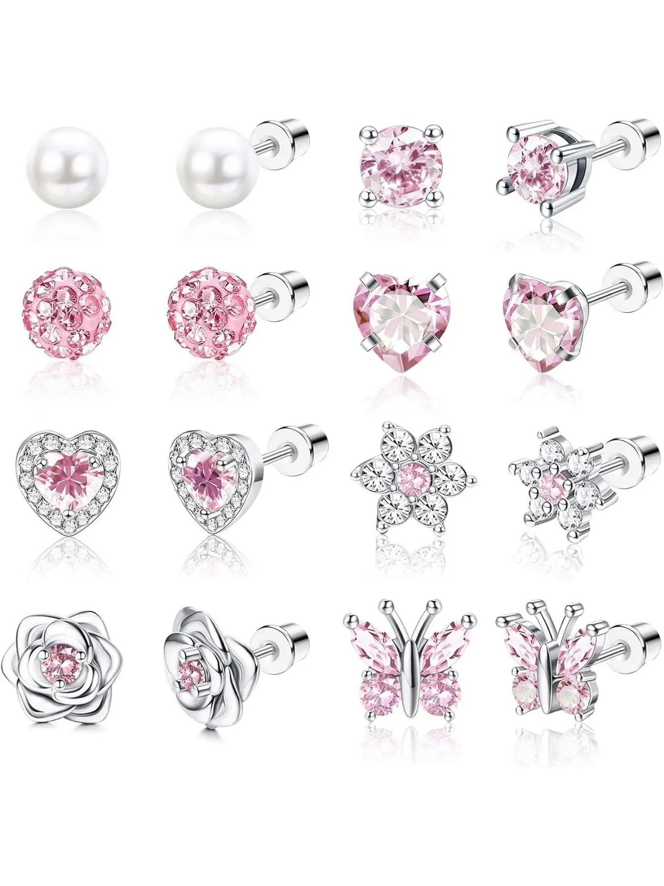 Hypoallergenic Earrings for Girls Women Surgical Stainless Steel Stud Earrings for Sensitive Ears Flat Screw Back Earrings Set Cute Girls Kids Earrings Toddler Earrings Jewelry for Teen Girls Screwback Earrings