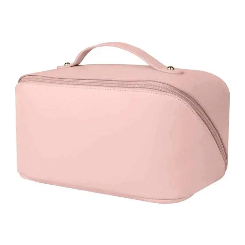 Pink Expandable Travel Toiletry Bag (Women's) — A multi-pocket cosmetic organizer featuring a sturdy carrying handle; perfect for luggage packing, gym use, business trips, and vacations—making it a thoughtful gift for her.