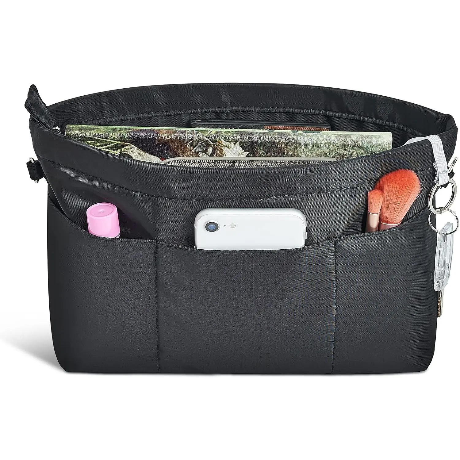 Nylon Purse Organizer Tote Handbag Insert Organizers Bag in Bag Zipper 13 Pockets 5 Sizes