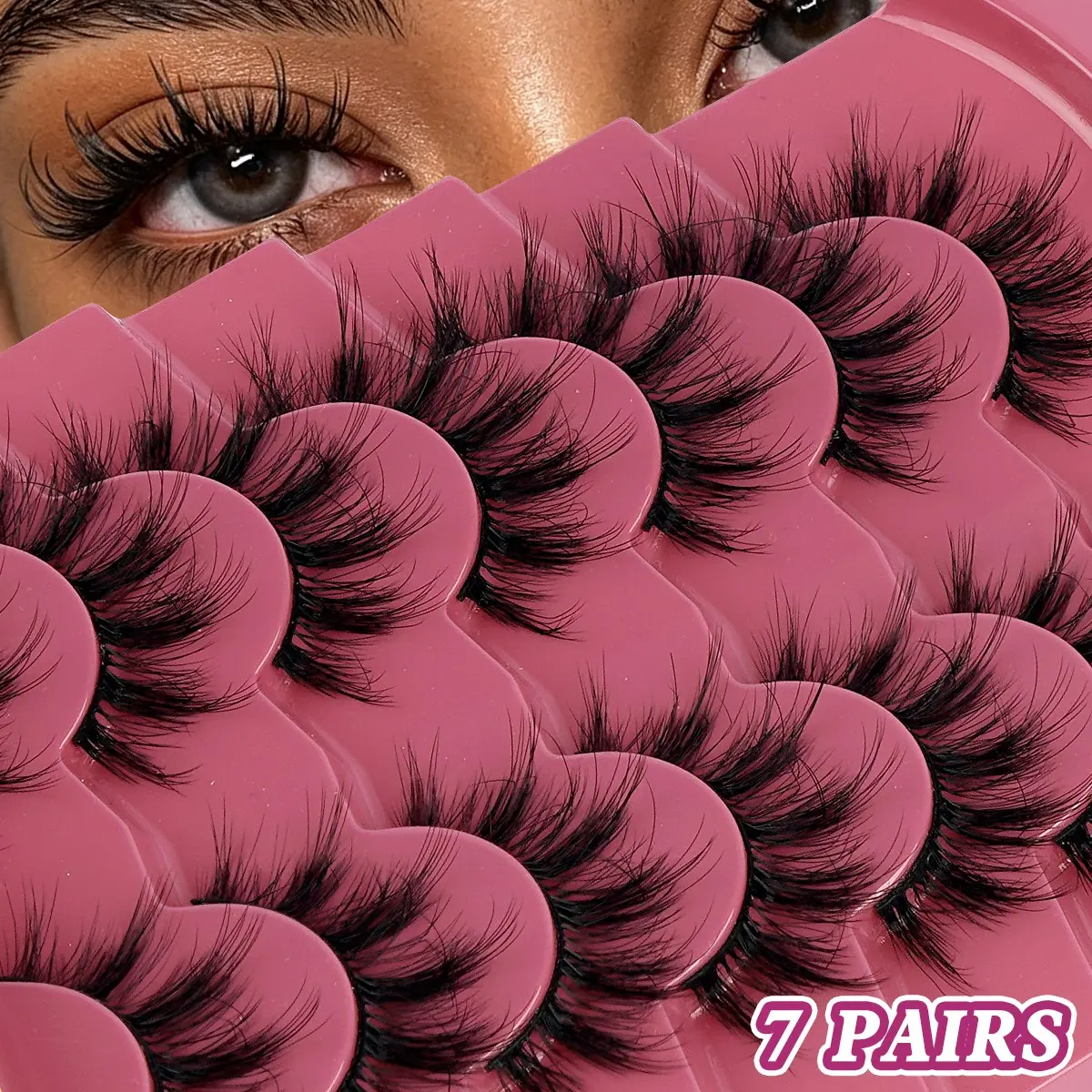 MAANGE 7 Pairs False Eyelashes, D Curl Natural Faux Mink Lashes, Lightweight & Comfortable, Easy to Use, Wispy Volume for Soft Glam, Ideal for Daily & Eid Makeup
