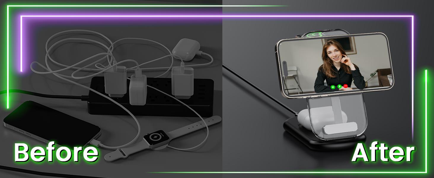 2026 Travel Wireless Fast Station,Magnetic 3 in 1 Charger with Light for iPhone16 15 14 13 12 Pro Max Plus,Watch Series & Air pods 4 3 2 Pro-Gifts for Wife & Husband(Pink)