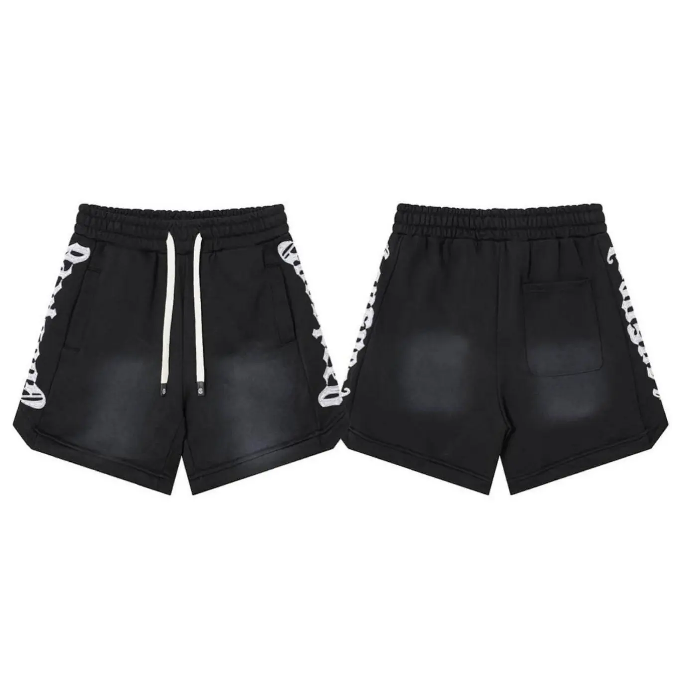 Old English Gothic Mens Heavyweight Sweatshorts Vintage Washed Black Oversized Y2K Hip Hop Streetwear Drawstring Baggy Gym Shorts Summer Trendy Casual Bottom