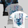 3-Pack Men's Crew Neck Short Sleeve Tees, Vintage Distressed Star Stripe Camo Flag and Wildlife Deer Graphic Print on Back and Sleeves, Soft Casual Patriotic Shirts for Daily, Camping, Outdoor Hunting and Cool Graphic Tee
