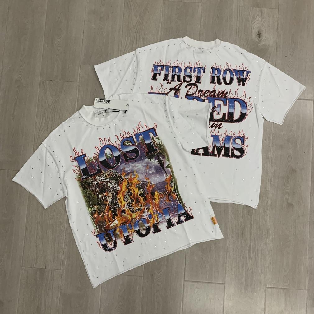 First Row Streetwear Vintage Washed Diamond Rhinestone Cropped Tee Y2K Retro Hip Hop Bling Shiny Graphic Oversized Loose Fit Crew Neck Short Sleeve Pure Cotton Viral Trendy Casual Daily Couple Matching Summer Streetwear Must Have Top For Men Unisex