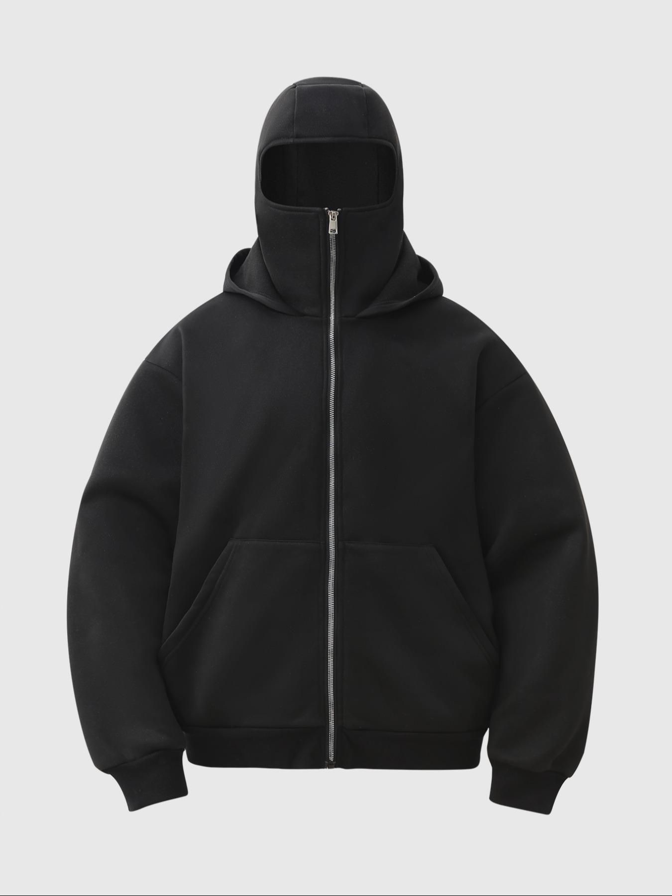 Men's Ninja Hooded Sweatshirt Y2K Style, Loose Fit Streetwear Mask Pullover, Windproof Double Layer Hoodie Jacket for Winter