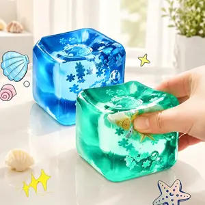 Ocean-Themed Transparent Decompression Cube | Dual Color Design in Ice Blue & Green Sea | Soothing Sensory Stress Relief Fidget Toy for Anxiety Reduction, Desk Decor & Gift Idea,Party Favor, Classroom Prizes, Holiday Gifts