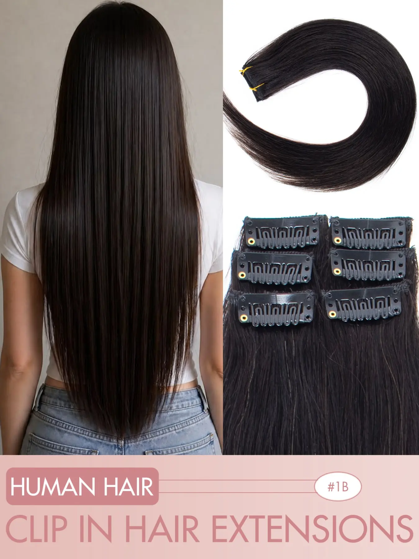6-Piece Human Hair Clip-In Extensions with Side Highlights, Damage-Free & Seamless Blend, Silky Smooth for Added Volume & Length, Volume Hairpiece, Perfect for Parties or Daily Wear, for Women & Girls
