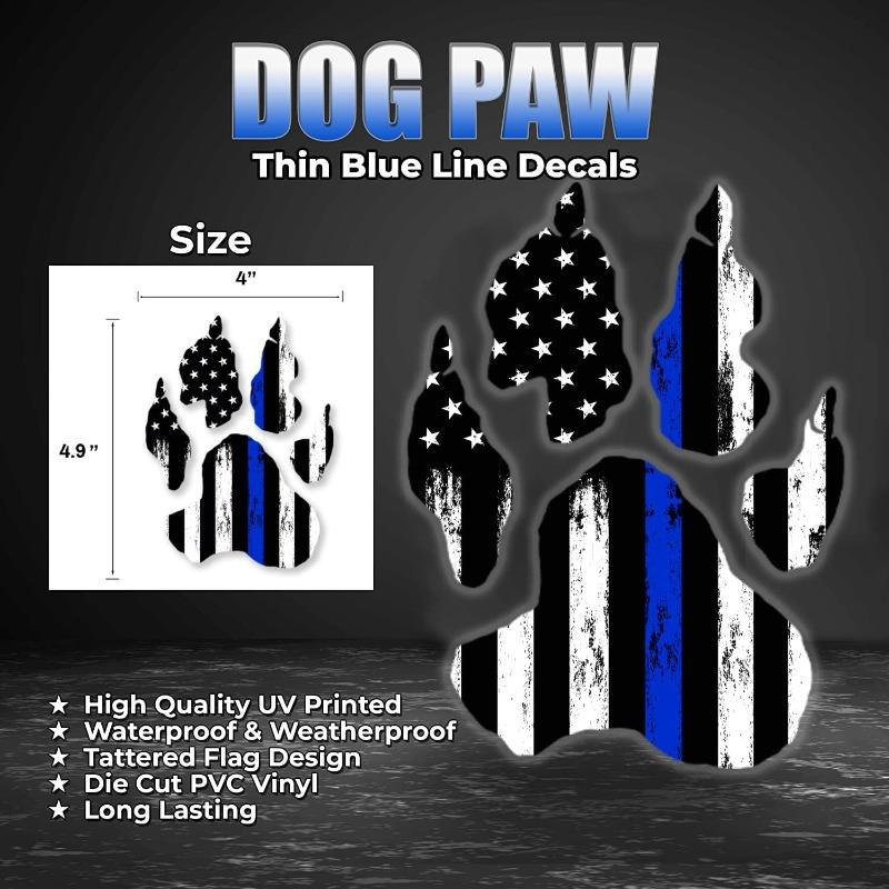 Thin Blue Line Dog Paw Decals 4 Inch X 3.6 Inch Window Decal Sticker Police Blue Line Sticker 2X3 US American Flag Stickers for Cars Car Stickers (Clean Dog Paw)