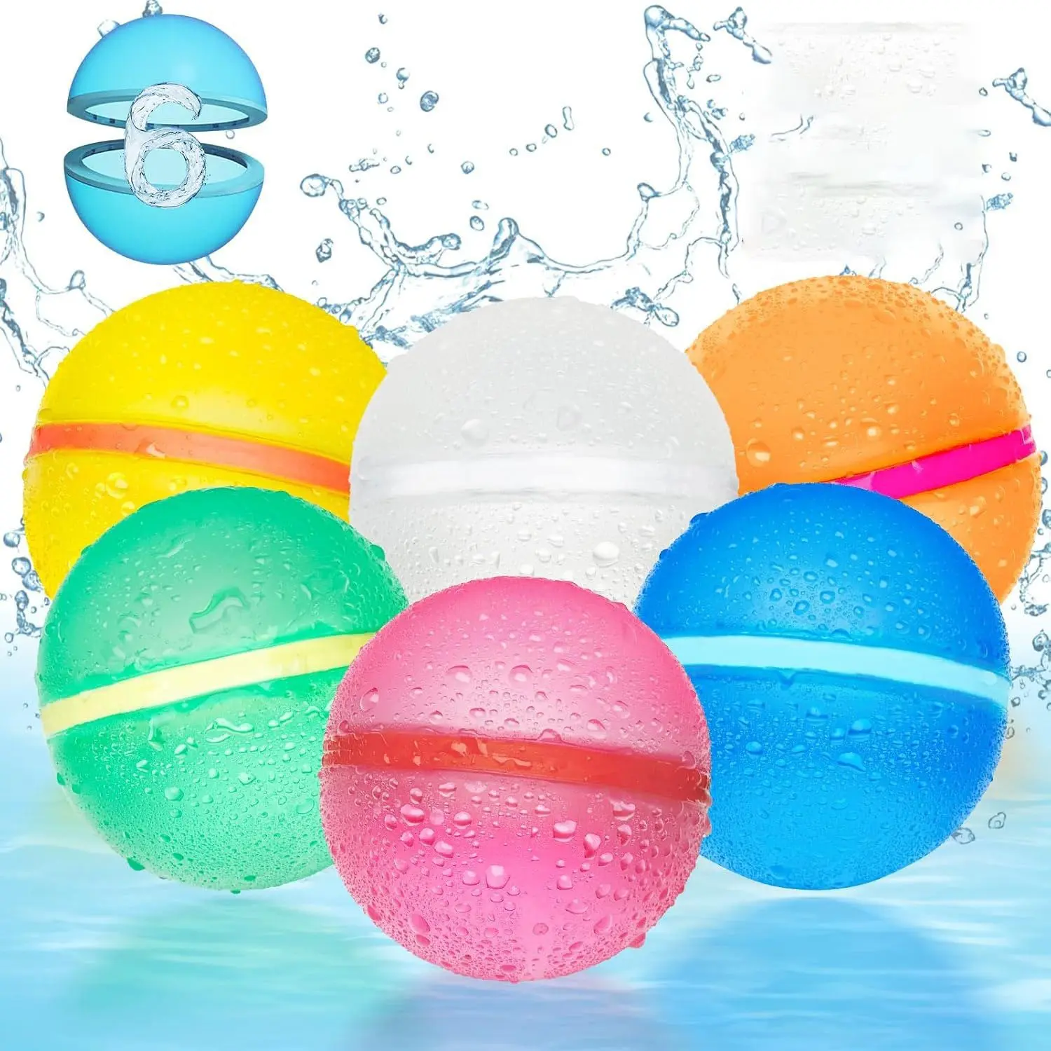 6/12pcs Reusable Design Water Balloons, Magnetic Property Outdoor Games, Self-Sealing Splash Balls, Quick Fill, Quick Inflate, Pool Beach Party Toys, Summer Entertainment Pool Beach Party Supplies, Family Friendly, Suitable for adults and children