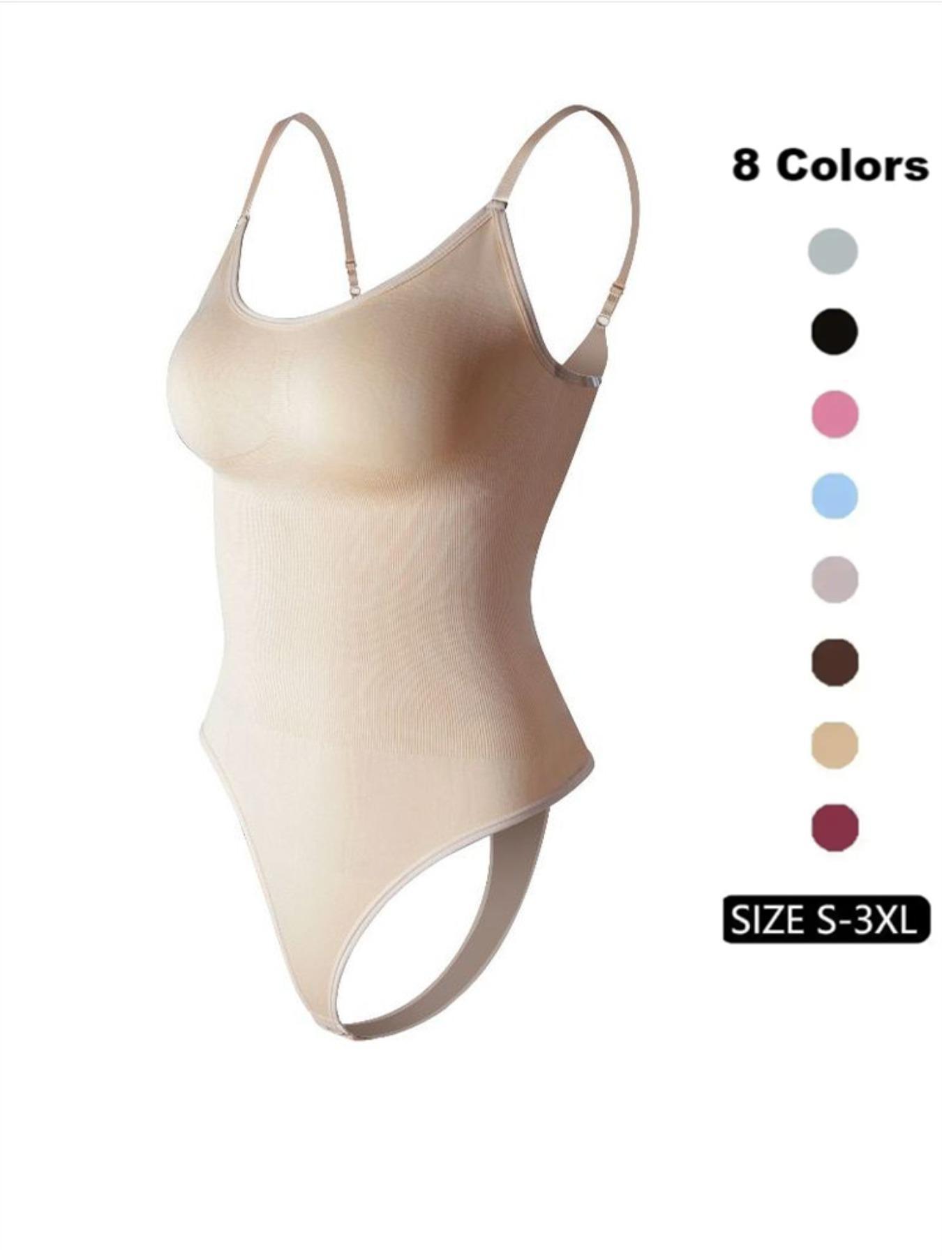 Women's Solid Spaghetti Strap Adjustable Strap Backless Underwear Shapewear Bodysuit, Casual Comfy Seamless Tummy Control Butt Lifting Bodysuit for Daily Wear, Ladies Shapewear for All Seasons