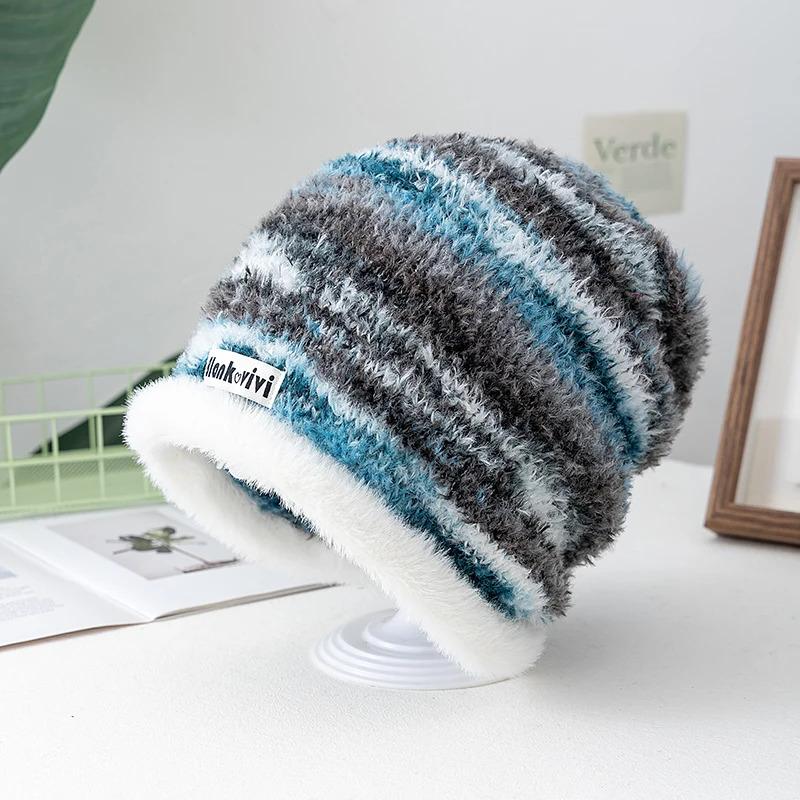 Hot Sale Loose Chic Hat Lazy Style Gradient Beanie Hat Fashion Winter Hats For Women Streetwear Multicolour Warm Hats For Girl