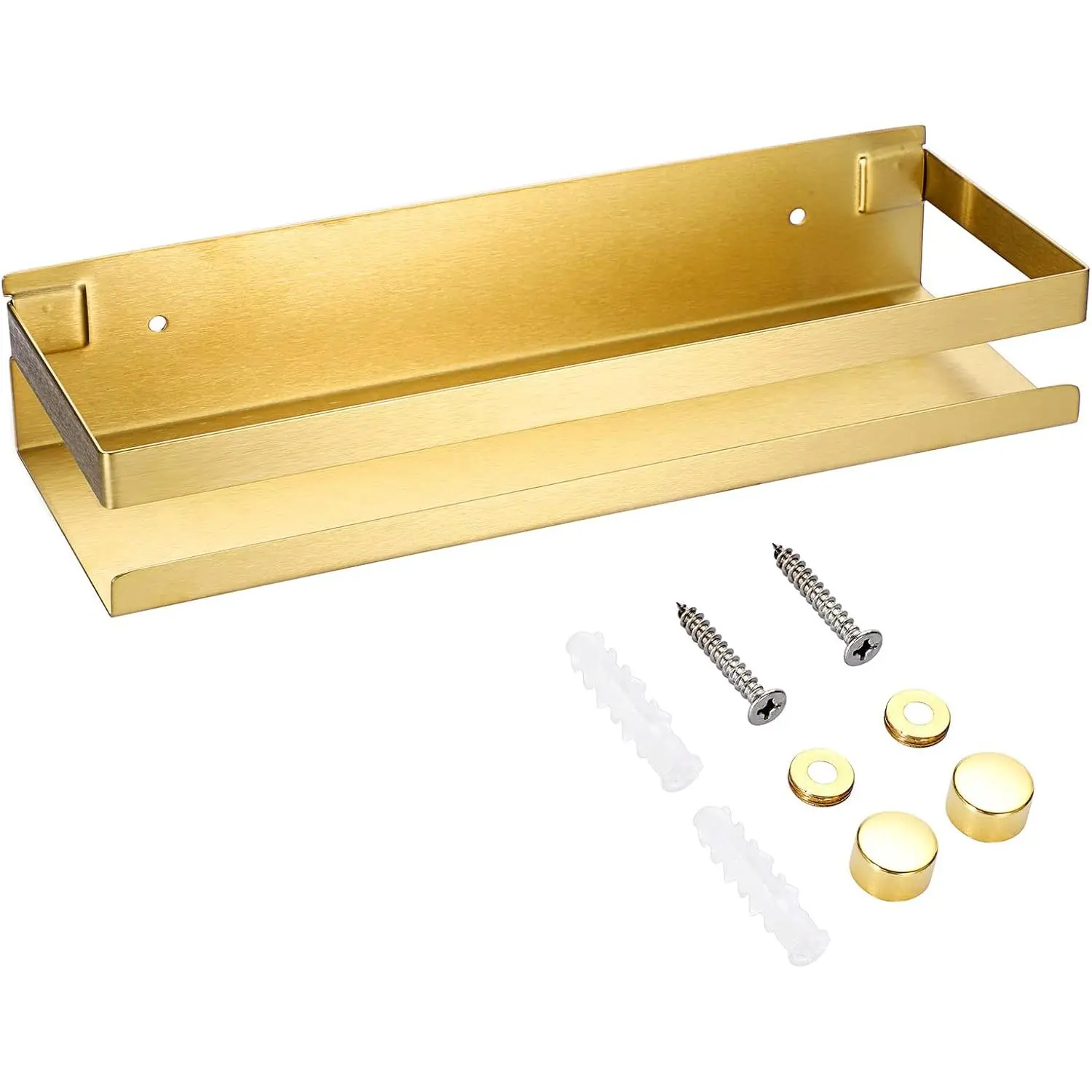 OwnMy 12 Inch Gold Shower Shelf Stainless Steel Shower Caddy Bathroom Shower Rack Shower Baskets, Rust Proof Metal Kitchen Storage Caddy Floating Shelves Wall Mount Rectangular Corner Shower Shelf