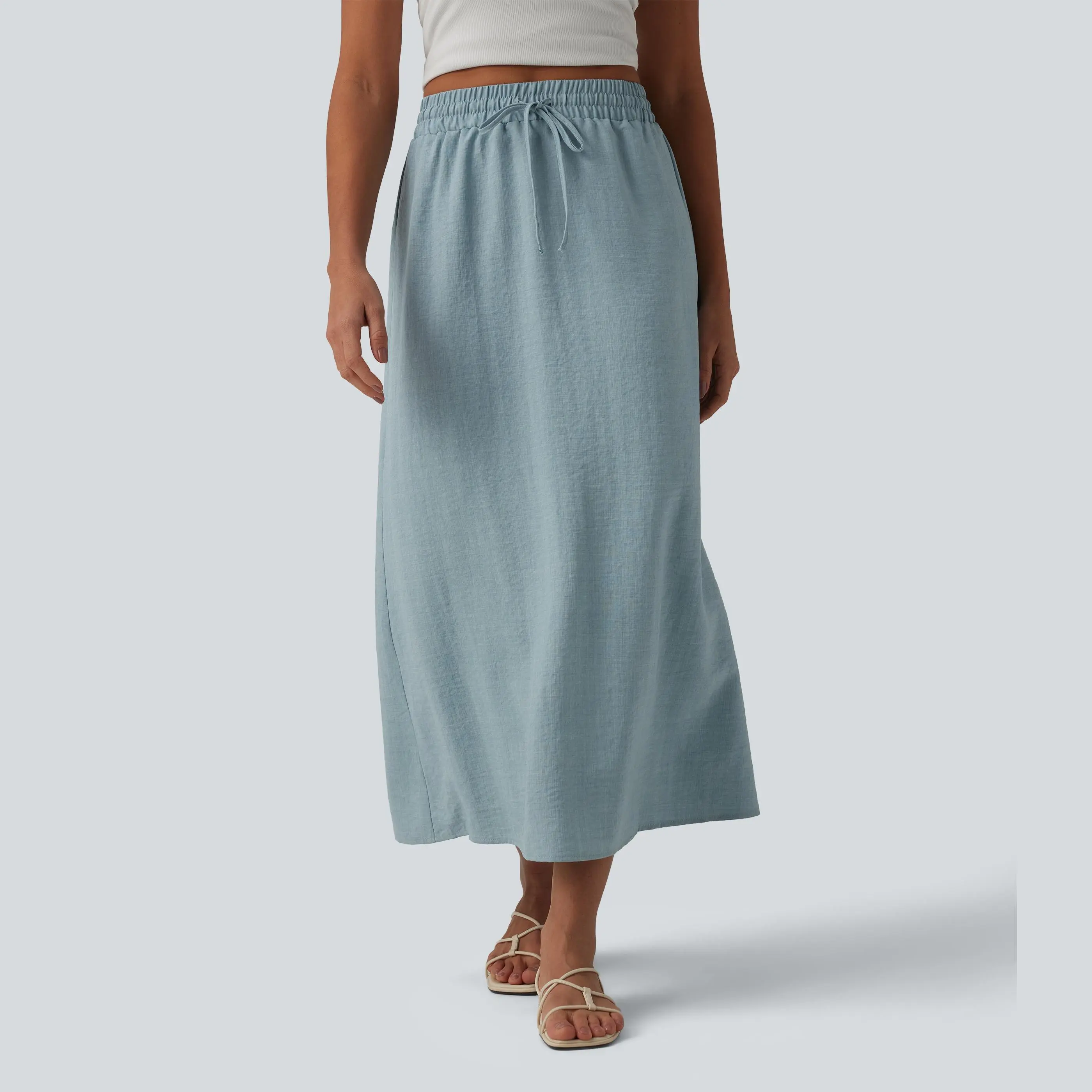 【Creator’s Pick】Halara High Waisted Drawstring Maxi Linen-Feel Casual Skirt