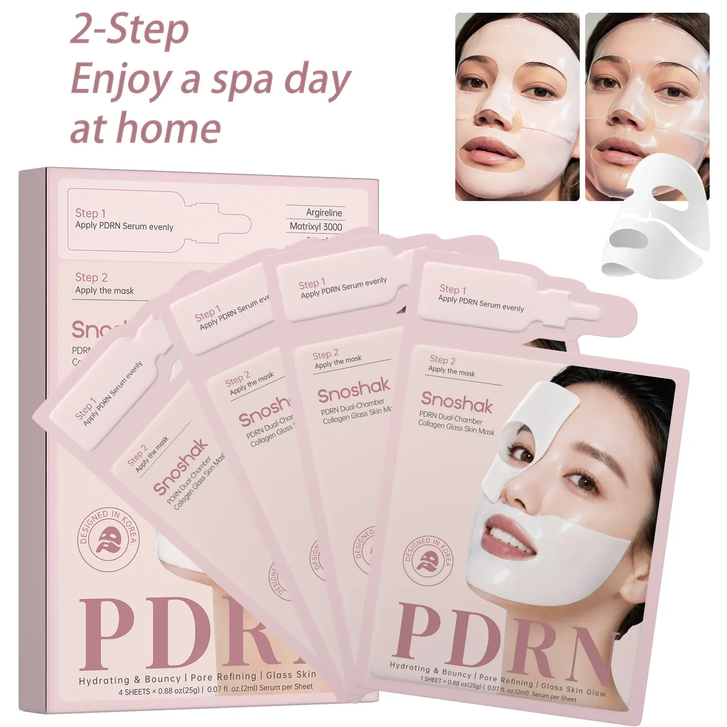 SNOSHAK PDRN Dual-Chamber Collagen Glass Skin Mask  Salmon DNA Hydrating & Bouncy, Pore Refining, Glass Skin Glow, Overnight Face Mask for Glass Glow Skin, Argireline, Matrixyl 3000, Squalane