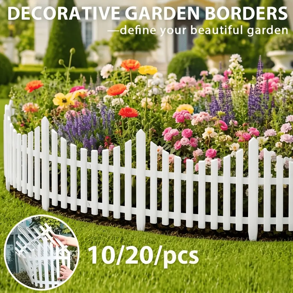 10/20pcs Plastic Garden Fence, Artificial Plastic Fence, Suitable for Flower Beds, Lawns, Vegetable Gardens, Courtyards, And Decorative Road Barriers; Ground-mounted | Attractive Garden Fence