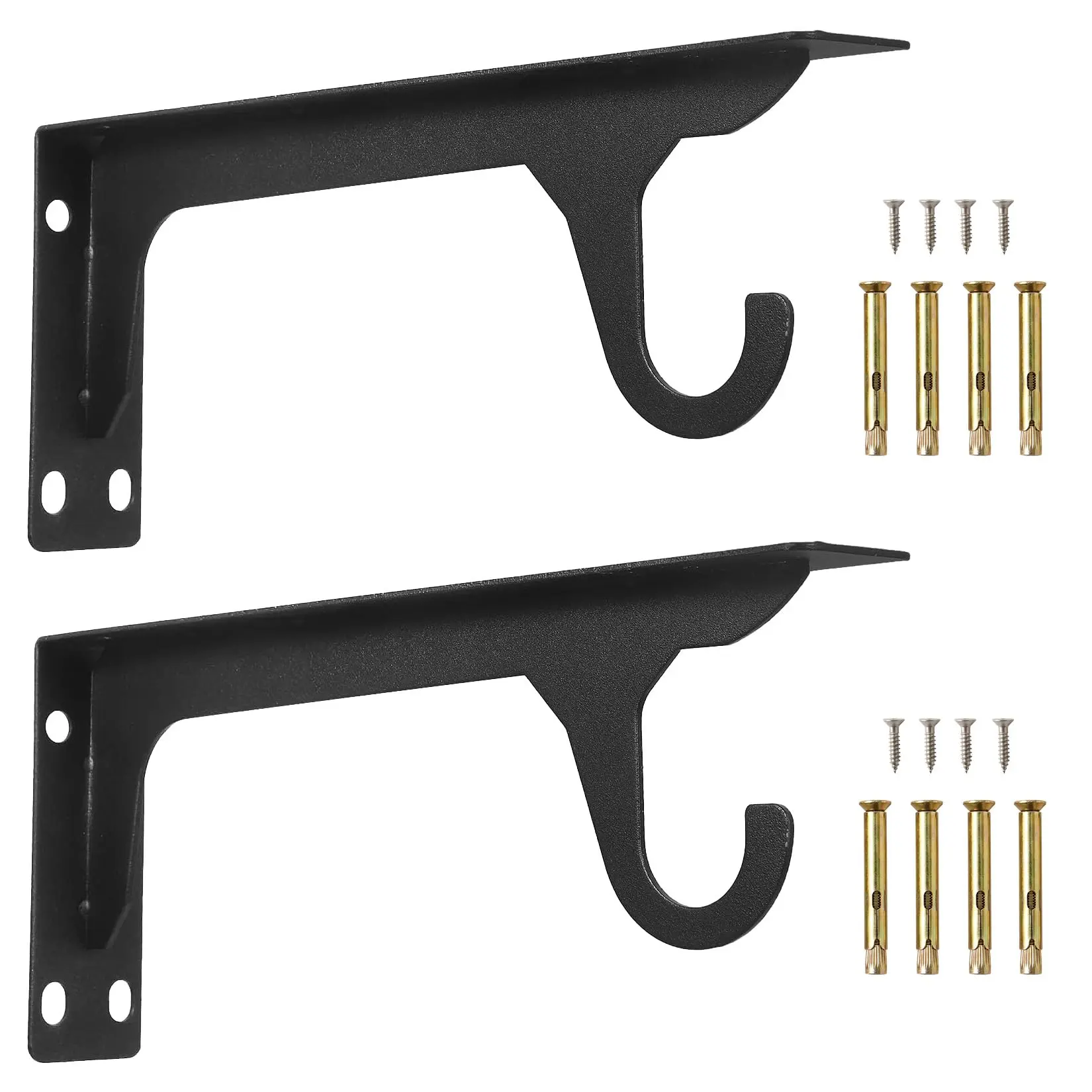 Heavy-Duty Wall Mount Closet Rod Brackets, 1 Pair Pack, 16-Inch Rod Support, Black