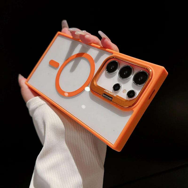 For S25 Ultra/S22 Plus/224/S23 magnetic phone case concealed metal lens holder transparent cover HN112