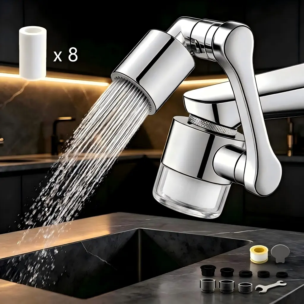 360° Swivel Aerator Filter Set – Anti-Splash Soft Flow, Clear Shell, 3 Extra Cartridges, Universal Fit for Kitchen & Bathroom