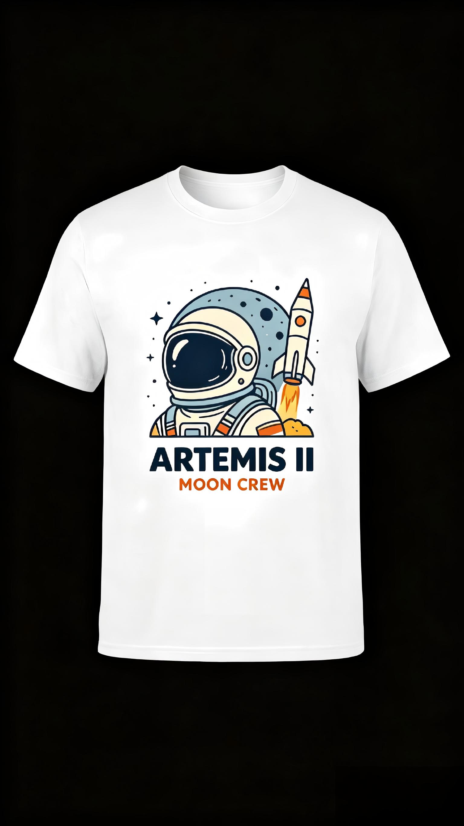 Artemis II Moon Crew Cartoon T-Shirt, Cute Astronaut Rocket Space Tee, NASA Artemis Mission Shirt, Space Lover Gift for Kids & Adults