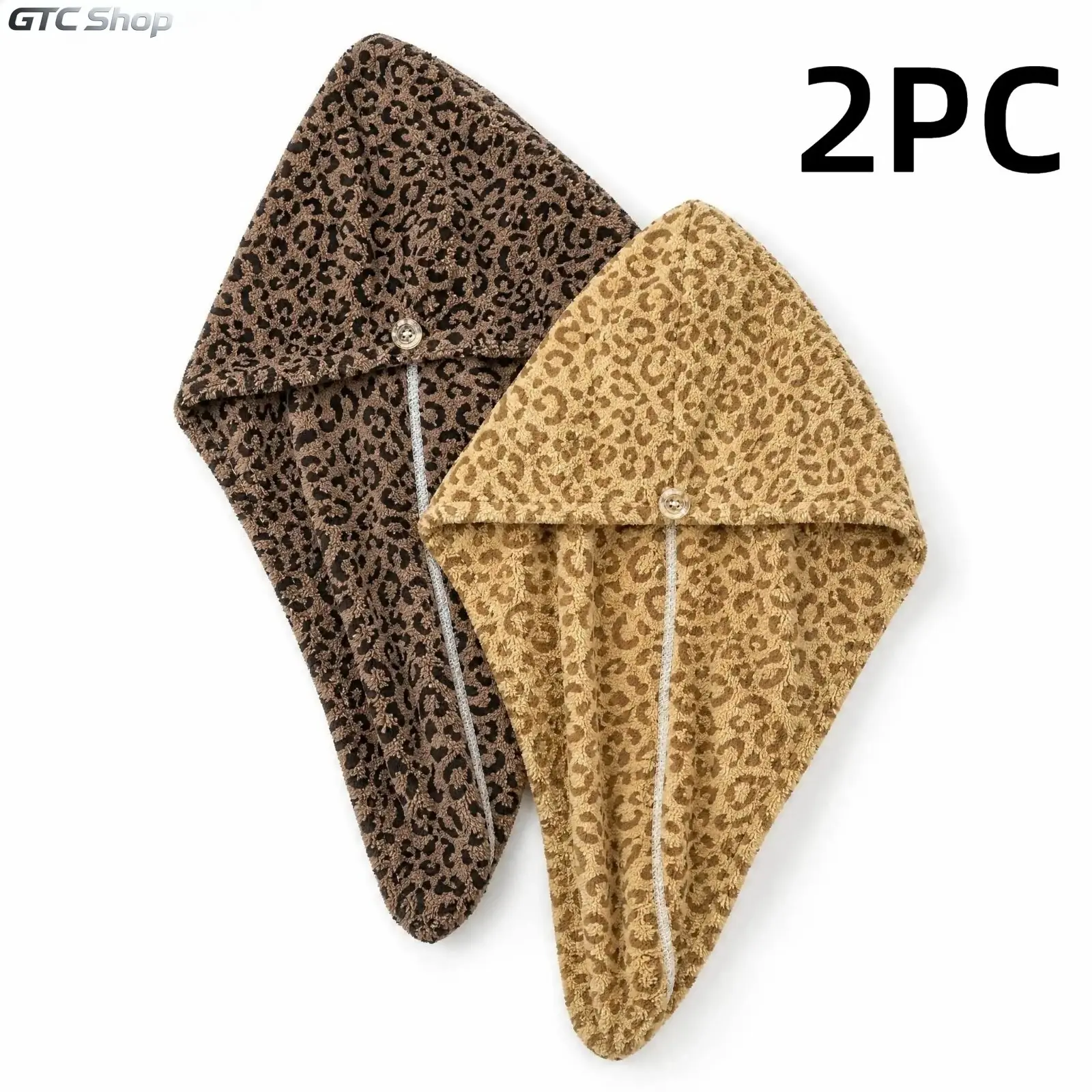 2-pack Microfiber Hair Towel Wrap for Women Sexy Leopard Print Dry Hair Turban with Button Fast Drying Super Absorbent Anti Frizz Curly Thick Wet Hair Gym Spa