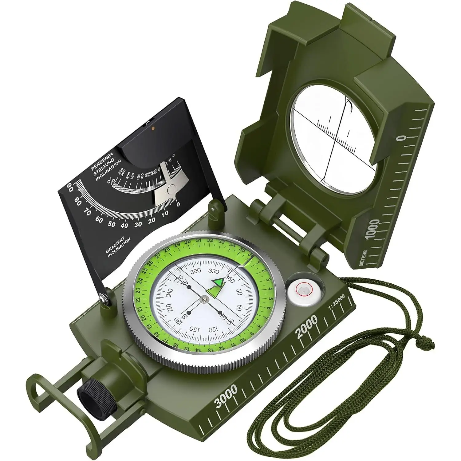 Proster Lensatic Sighting Compass IP65 Waterproof with Clinometer Bag | Waterproof Shockproof Built-in Clinometer Luminous Dial Arrow Metal Foldable Lid For Camping Hiking Hunting Geology
