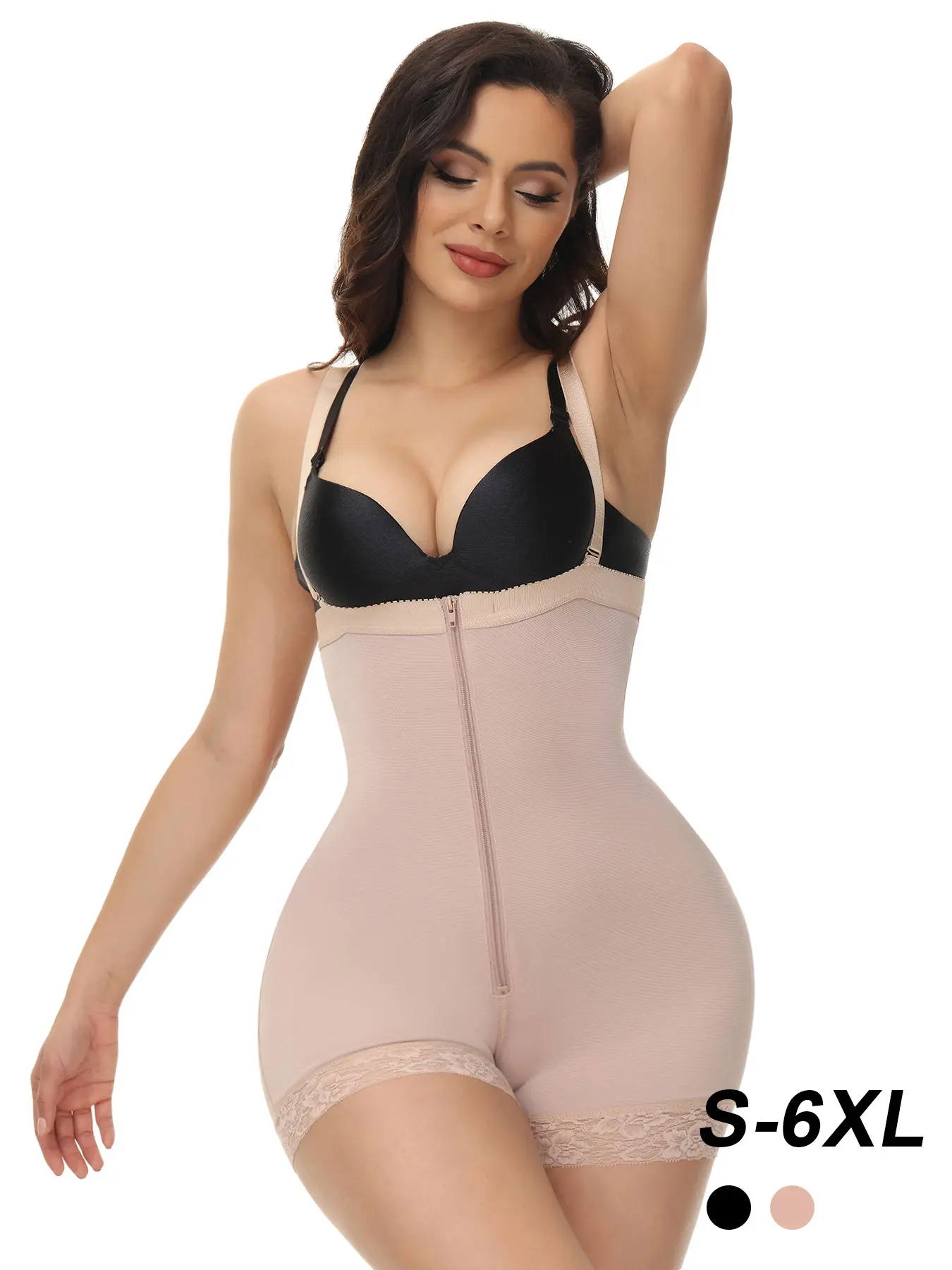 Women's One-Piece Shaping Leggings, Tummy Control Butt Lifting, Hidden Zipper, Adjustable Straps, S-Xxxxxxl, & Skin Tone, Shapewear