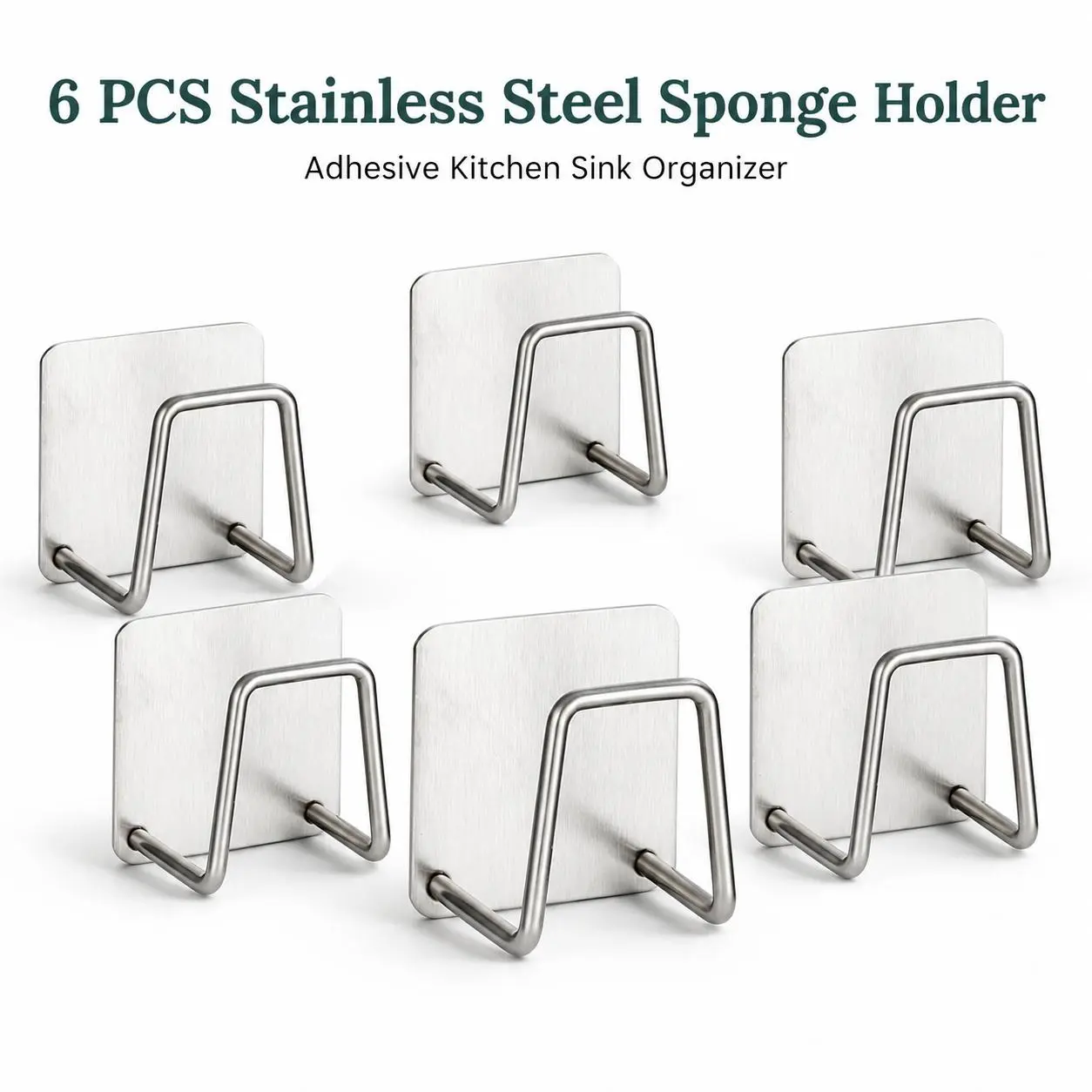Stainless Steel Kitchen Sink Sponge Organizer Rack With 6 Compartments, Smooth Rustproof Kitchen Storage Accessory, Practical Holder for Cleaning Supplies, Neat Counter & Sink Storage Rack, Decorative Household Kitchen Organizer