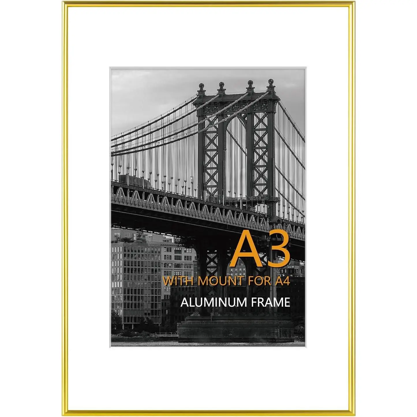 A3  Picture Frame, Metal Thin Board A3 Frames with  Plexiglass for Pictures A4 with Mat or 11.7 x 16.5 without Mat for Horizontal and Vertical