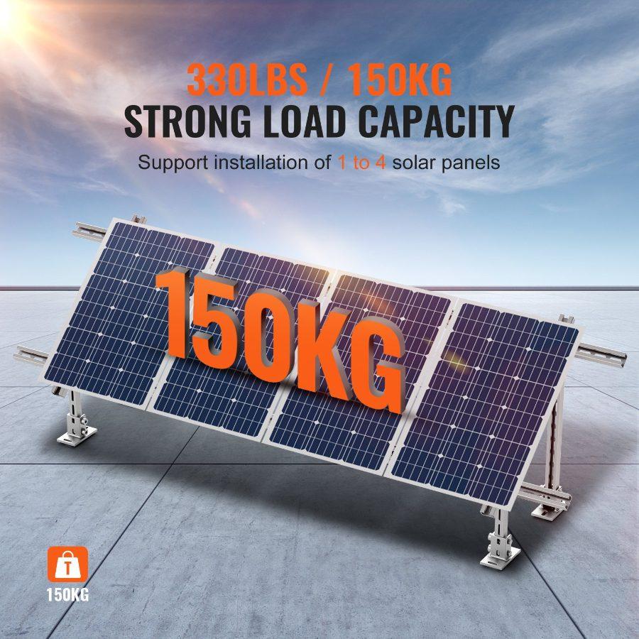 VEVOR Solar Panel Mounting Brackets, 30-60 Adjustable Multi-Pieces Solar Panel Brackets for 1-4PCS Solar Panels, Carbon Steel Ground Mount Solar Panel Stand for Farms, RVs, Boats, Off-Grid System